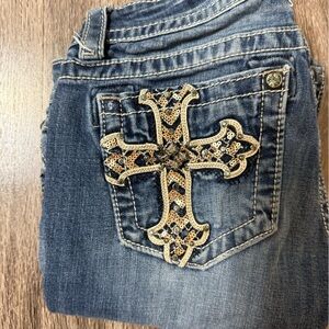 Miss Me Denim Jeans with Gold Cross Detail